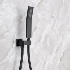 Single-Handle Rainfall 10 In. Square Shower Head Combo Set With High Pressure Wall Mounted In Matte Black -Tahanbath matte black tahanbath shower faucets w1194 d93102h kxc fa 1000