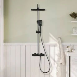 Single Handle 2-Spray Shower Faucet 1.8 GPM With Easy To Install In Matte Black -Tahanbath matte black tahanbath shower faucets z t104 re mb 4f 1000