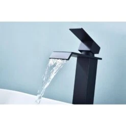 Waterfall Spout Single Handle Bathroom Sink Faucet In Matte Black -Tahanbath matte black tahanbath single hole bathroom faucets y w2287 p168578 31 1000