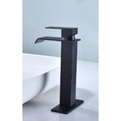 Waterfall Spout Single Handle Bathroom Sink Faucet In Matte Black -Tahanbath matte black tahanbath single hole bathroom faucets y w2287 p168578 fa 1000