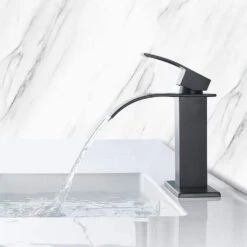 Single Hole Waterfall Spout Bathroom Faucet, Single Handle Bathroom Vanity Sink Faucet In Matte Black -Tahanbath matte black tahanbath single hole bathroom faucets y w928 103317 1f 1000