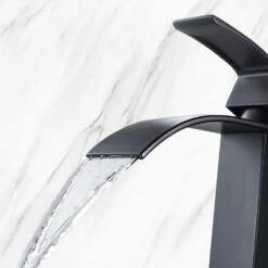 Single Hole Waterfall Spout Bathroom Faucet, Single Handle Bathroom Vanity Sink Faucet In Matte Black -Tahanbath matte black tahanbath single hole bathroom faucets y w928 103317 4f 1000