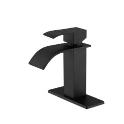 Single Hole Waterfall Spout Bathroom Faucet, Single Handle Bathroom Vanity Sink Faucet In Matte Black