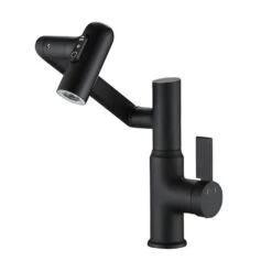 Bathroom Sink Faucet With Spray Function And Temperature Display For Anti-Skid Switch And Hot And Cold And 360° Rotary