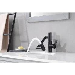 Bathroom Sink Faucet With Spray Function And Temperature Display For Anti-Skid Switch And Hot And Cold And 360° Rotary -Tahanbath matte black tahanbath single hole bathroom faucets z w121765120 fa 1000