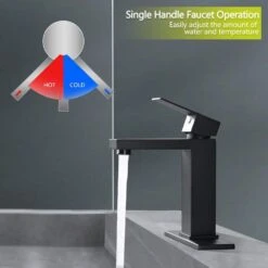 Bathroom Faucet Single Hole, Single Handle Faucet For Bathroom Sink With Deckplate And Drain Assembly In Matte Black -Tahanbath matte black tahanbath single hole bathroom faucets z w1224p195894 1f 1000