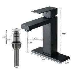 Bathroom Faucet Single Hole, Single Handle Faucet For Bathroom Sink With Deckplate And Drain Assembly In Matte Black -Tahanbath matte black tahanbath single hole bathroom faucets z w1224p195894 4f 1000