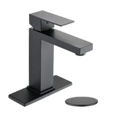 Bathroom Faucet Single Hole, Single Handle Faucet For Bathroom Sink With Deckplate And Drain Assembly In Matte Black