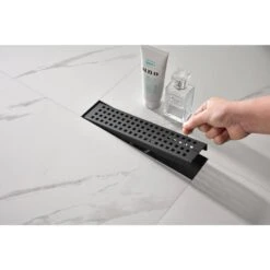 12 In. Linear Shower Drain With Removable Quadrato Pattern Grate, 304 Stainless Shower Drain -Tahanbath matte black tahanbath sink strainers y w2287 s00005 31 1000