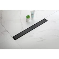 24 In. Square Shower Floor Drain With Flange, Pattern Grate Removable In Matte Black -Tahanbath matte black tahanbath sink strainers y w2287 s00006 31 1000