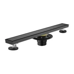 24 In. Square Shower Floor Drain With Flange, Pattern Grate Removable In Matte Black