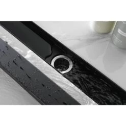 32 In. Linear Shower Drain 304 Stainless Shower Drain Included Hair Strainer And Leveling Feet In Matte Black -Tahanbath matte black tahanbath sink strainers y w2287 s00009 44 1000