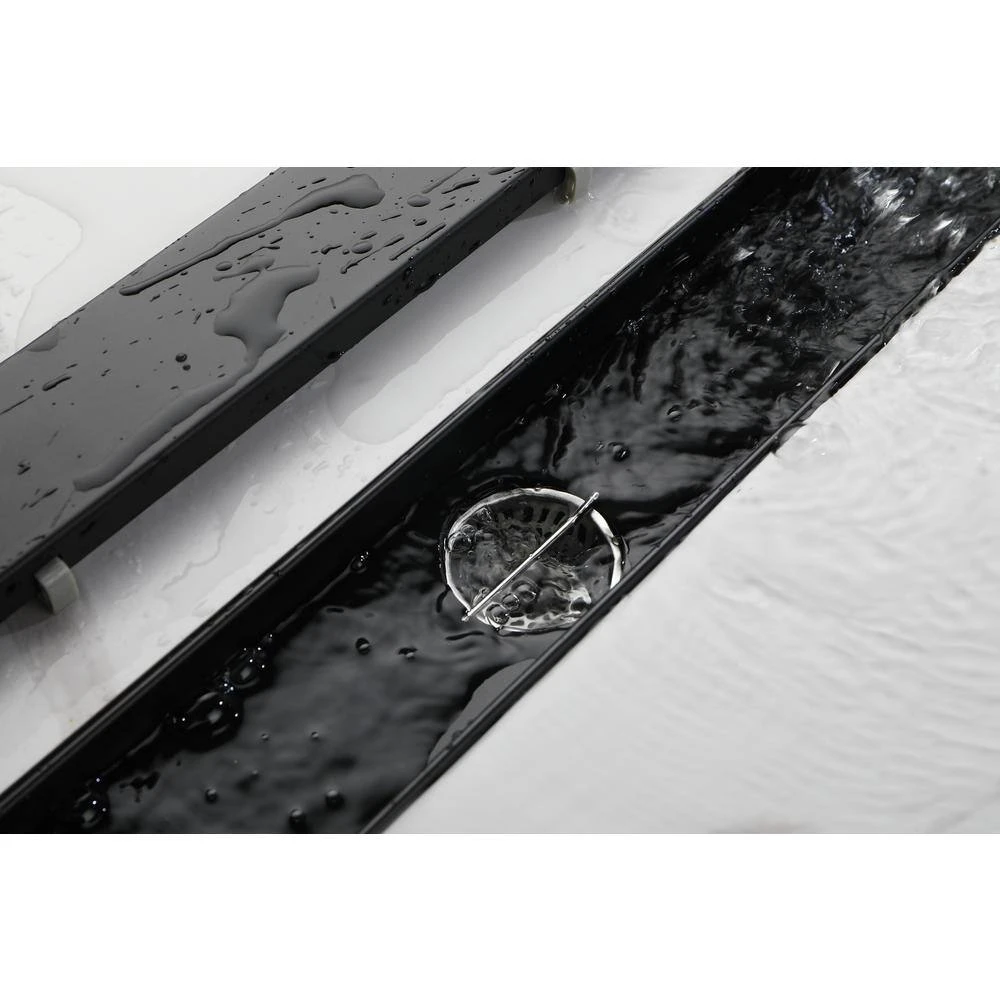 24 In. Linear Shower Drain 304 Stainless Shower Drain Included Hair Strainer And Leveling Feet In Matte Black 4 24 In. Linear Shower Drain 304 Stainless Shower Drain Included Hair Strainer And Leveling Feet In Matte Black - Image 4