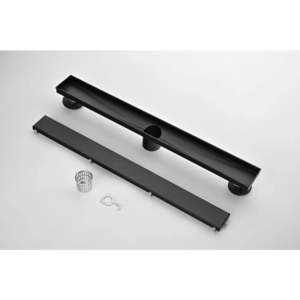 24 In. Linear Shower Drain 304 Stainless Shower Drain Included Hair Strainer And Leveling Feet In Matte Black 2 24 In. Linear Shower Drain 304 Stainless Shower Drain Included Hair Strainer And Leveling Feet In Matte Black - Image 2