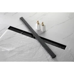 36 In. Linear Shower Drain 304 Stainless Shower Drain Included Hair Strainer And Leveling Feet In Matte Black -Tahanbath matte black tahanbath sink strainers y w928 91550 31 1000