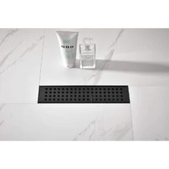 12 In. Linear Shower Drain With Removable Quadrato Pattern Grate, 304 Stainless Shower Drain In Matte Black -Tahanbath matte black tahanbath sink strainers y w928 91554 31 1000