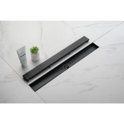 24in Square Shower Floor Drain With Flange, Pattern Grate Removable, Food-Grade SUS 304 Stainless Steel In Matte Black -Tahanbath matte black tahanbath sink strainers y w928 s00030 31 1000