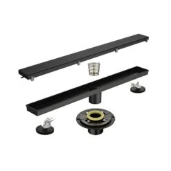 24in Square Shower Floor Drain With Flange, Pattern Grate Removable, Food-Grade SUS 304 Stainless Steel In Matte Black -Tahanbath matte black tahanbath sink strainers y w928 s00030 44 1000