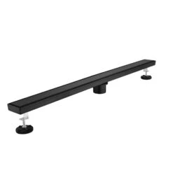 Linear Shower Drain With Removable Quadrato Pattern Grate, Included Hair Strainer And Leveling Feet In Matte Black