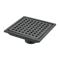 6 In. Square Shower Floor Drain Square Shower Floor Drain With Flange, Pattern Grate Removable In Matte Black