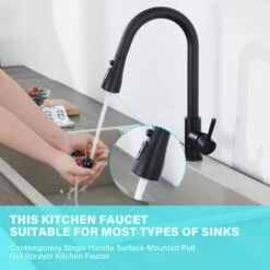 Single Handle Surface-Mounted Pull Out Sprayer Kitchen Faucet Standard Kitchen Faucet In Matte Black 15 Single Handle Surface-Mounted Pull Out Sprayer Kitchen Faucet Standard Kitchen Faucet In Matte Black -Tahanbath matte black tahanbath standard kitchen faucets z ct 928th4001mb 1f 1000