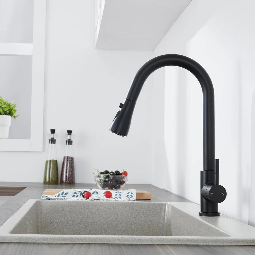 Single Handle Surface-Mounted Pull Out Sprayer Kitchen Faucet Standard Kitchen Faucet In Matte Black 2 Single Handle Surface-Mounted Pull Out Sprayer Kitchen Faucet Standard Kitchen Faucet In Matte Black - Image 2