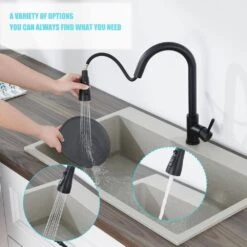 Single Handle Surface-Mounted Pull Out Sprayer Kitchen Faucet Standard Kitchen Faucet In Matte Black 16 Single Handle Surface-Mounted Pull Out Sprayer Kitchen Faucet Standard Kitchen Faucet In Matte Black -Tahanbath matte black tahanbath standard kitchen faucets z ct 928th4001mb 44 1000