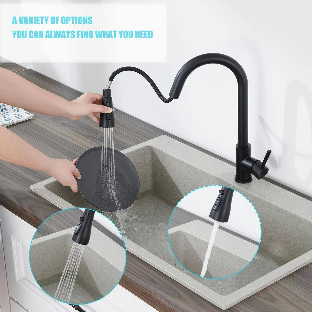 Single Handle Surface-Mounted Pull Out Sprayer Kitchen Faucet Standard Kitchen Faucet In Matte Black 7 Single Handle Surface-Mounted Pull Out Sprayer Kitchen Faucet Standard Kitchen Faucet In Matte Black - Image 7