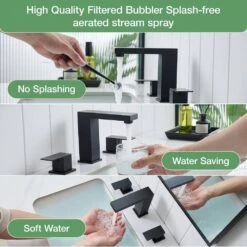 8 In. Widespread Waterfall 2-Handles 3-Holes Bathroom Faucet Lavatory Vanity Sink Faucet In Matte Black -Tahanbath matte black tahanbath tub shower repair kits z ct rb0855 4f 1000