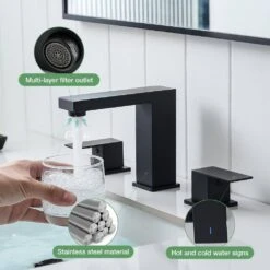 8 In. Widespread Waterfall 2-Handles 3-Holes Bathroom Faucet Lavatory Vanity Sink Faucet In Matte Black -Tahanbath matte black tahanbath tub shower repair kits z ct rb0855 fa 1000