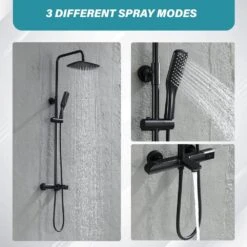 Modern Wall Bar Shower Kit 1-Spray 10 In. Square Rain Shower Head With Hand Shower In Matt Black -Tahanbath matte black tahanbath wall bar shower kits z ct rb0838 1f 1000