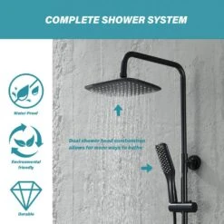 Modern Wall Bar Shower Kit 1-Spray 10 In. Square Rain Shower Head With Hand Shower In Matt Black -Tahanbath matte black tahanbath wall bar shower kits z ct rb0838 31 1000