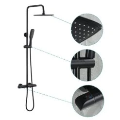 Modern Wall Bar Shower Kit 1-Spray 10 In. Square Rain Shower Head With Hand Shower In Matt Black -Tahanbath matte black tahanbath wall bar shower kits z ct rb0838 4f 1000
