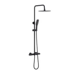 Modern Wall Bar Shower Kit 1-Spray 10 In. Square Rain Shower Head With Hand Shower In Matt Black