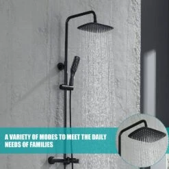 Modern Wall Bar Shower Kit 1-Spray 10 In. Square Rain Shower Head With Hand Shower In Matt Black -Tahanbath matte black tahanbath wall bar shower kits z ct rb0838 fa 1000