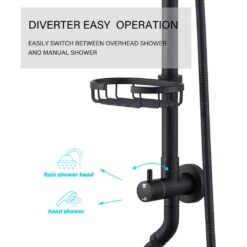 2-Spray Patterns Round Rain Shower Head With Hand Shower In Matte Black -Tahanbath matte black tahanbath wall bar shower kits z ct th7ae103 1f 1000