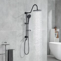 2-Spray Patterns Round Rain Shower Head With Hand Shower In Matte Black -Tahanbath matte black tahanbath wall bar shower kits z ct th7ae103 31 1000