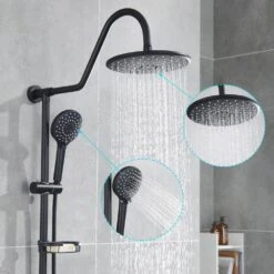 2-Spray Patterns Round Rain Shower Head With Hand Shower In Matte Black -Tahanbath matte black tahanbath wall bar shower kits z ct th7ae103 44 1000