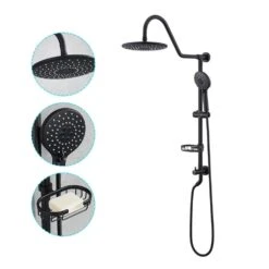 2-Spray Patterns Round Rain Shower Head With Hand Shower In Matte Black -Tahanbath matte black tahanbath wall bar shower kits z ct th7ae103 4f 1000