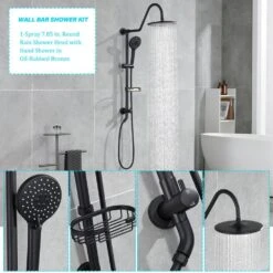 2-Spray Patterns Round Rain Shower Head With Hand Shower In Matte Black -Tahanbath matte black tahanbath wall bar shower kits z ct th7ae103 fa 1000