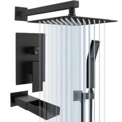 Matte Black Shower Kit 10 In. Brass Bathroom Deluxe Rain Mixed Shower Kit Wall Mounted Shower Head Shower Faucet -Tahanbath matte black tahanbath wall bar shower kits z ke a3807 mb 76 1000