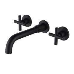 Double Handle Bathroom Faucet Wall Mounted Bathroom Sink Faucet In Matte Black