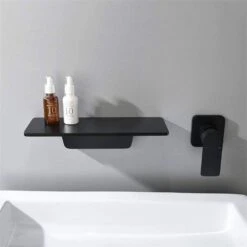 Single Handle Waterfall Bathroom Sink Wall Mounted Faucet In Matte Black -Tahanbath matte black tahanbath wall mounted faucets y w928107773 1f 1000