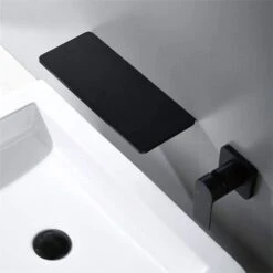 Single Handle Waterfall Bathroom Sink Wall Mounted Faucet In Matte Black -Tahanbath matte black tahanbath wall mounted faucets y w928107773 4f 1000