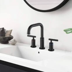 Titus Double Handle Wall Mounted Bathroom Faucet In Matte Black -Tahanbath matte black tahanbath wall mounted faucets z w122459272 44 1000