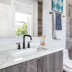 Titus Double Handle Wall Mounted Bathroom Faucet In Matte Black -Tahanbath matte black tahanbath wall mounted faucets z w122459272 76 1000