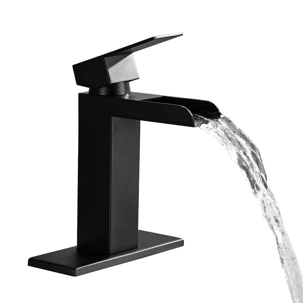 Single Handle Wall Mounted Bathroom Faucet With Deck Plate & Overflow Pop Up Drain In Matte Black 3 Single Handle Wall Mounted Bathroom Faucet With Deck Plate & Overflow Pop Up Drain In Matte Black - Image 3