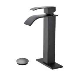 Single Handle Wall Mounted Bathroom Faucet In Matte Black With Pop-Up Drain