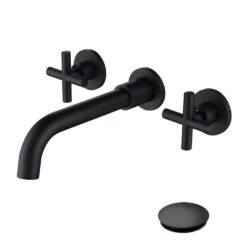Wall Mounted Bathroom Sink Faucet With Pop-Up Drain (No Overflow)