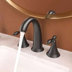 2 Handle Widespread Bathroom Faucet 3 Hole, With Pop Up Drain And 2 Water Supply Lines, Matte Black -Tahanbath matte black tahanbath widespread bathroom faucets z w124379942 31 1000